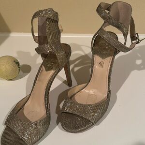 Gold strapped heels with wrap around ankle strap